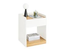 SoBuy Table de Chevet avec Gestion Câbles et Tiroir 45x40x55 cm | Table de Nuit moderne avec étagère ouverte, meuble d'appoint pour chambre et salon Blanc FBT128-WN