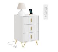 SoBuy Table de Chevet avec Station de Charge et 3 tiroirs, 40x40x63,5 cm | Table de nuit Table d'Appoint avec 2 prises, USB et Type-C, blanc, pour chambre ou salon, FBT115-L-E-W
