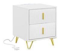 SoBuy | Table de chevet blanche avec 2 tiroirs | Meuble de rangement avec prises intégrées | Table d'appoint en MDF pour chambre | 40×40×47 cm | Capacité de charge 25 kg | FBT115-E-W Blanc