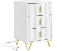 SoBuy Commodine avec 3 tiroirs et charge sans fil Blanc 40x40x63.5 cm
