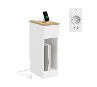 SoBuy Table de Chevet Blanche avec Prise Type-C, 20 cm Ultra-Étroite | Adaptée au Interstice Étroit, Chambre, Salon, Recharge Téléphone et Tablette au Chevet, Rangement avec Tiroir FBT111-E-WN