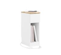 SoBuy Table de Chevet étroite avec Charge USB & Type-C, Table de Nuit avec découpe plinthe, Meuble Gain de Place pour Chambre & Petits espaces, Blanc 20x35x60 cm FBT111-E-WN