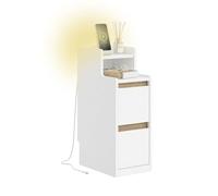 SoBuy table de chevet étroite avec chargeur, Lampe LED tactile, 22x34x60.5 | 22cm Table d'appoint avec USB & Type-C, barre LED dimmable USB câble 1,8 m, plinthe et antibasculement, FBT178-E-WN