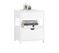 SoBuy Table de Chevet FRG258-II-W - 2 Tiroirs et 1 Étagère de Rangement, Bout de Canapé, Table d'Appoint, Blanc, 44x38x56 cm