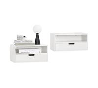 SoBuy Table de Chevet Suspendu Lot de 2 avec tiroir et Niche Ouverte, étagère Murale Gain de Place, Table de Nuit pour Chambre et entrée, Blanc, 45 x 25 x 22 cm, NKD03-Wx2