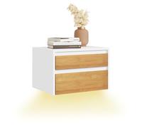SoBuy Table de Chevet Suspendue avec Lampe à détecteur de Mouvement Amovible et 2 tiroirs, Table de Nuit Flottante pour Chambre, Salon ou Couloir, 40x29.8x25.6cm, Blanc Naturel, FBT175-E-WN