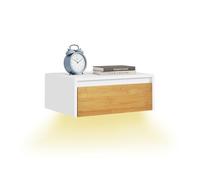 SoBuy Table de Chevet Suspendue avec Lampe LED à détecteur, 40x29,8x15,6cm | Table de nuit flottante avec tiroir, blanc naturel, rangement pour chambre ou salon, FBT174-E-WN