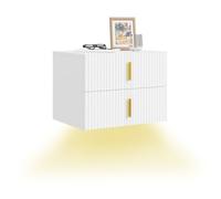 SoBuy Table de Chevet Suspendue Lampe LED détecteur, 2 tiroirs 40x30x30 | Etagere murale avec façade ondulée de tiroir et poignée dorée, PB+MDF, jusqu'à 18 kg, pour chambre/entrée, Blanc, FBT177-E-W
