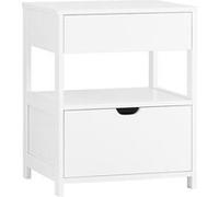Sobuy table de chevet, table de nuit, bout de canapé, table d'appoint avec 2 tiroirs et 1 étagèrede rangement, table basse, pour salon, chambre, blanc, 44x38x56 cm, frg258-ii-w
