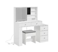 SoBuy Table de toilette avec miroir LED et prise USB Blanc 120x40x127 cm