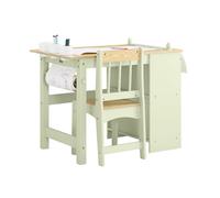 SoBuy Table Enfant avec Chaise Charge Max. 75kg 80x50x66cm Chambre | bureau enfant 2 pièces avec étagères, porte-rouleau et rangements stylos, MDF et pin KMB60-GR