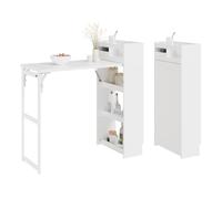 SoBuy Table Haute Pliante 2 en 1 Table et Meuble étroit 53×120×120 cm | Table bar avec boîte amovible, fixation magnétique au rangement, PB, cuisine salle à manger salon, FWT115-W