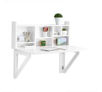 SoBuy Table Pliante Murale avec étagère & Tablette réglable, 90x78x60cm | Table de Cuisine, niches ouvertes & fixation murale, stable et gain de place, pour cuisine/bureau, Blanc, FWT07-II-W
