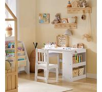 SoBuy Table pour enfants avec 1 chaise Ensemble de sièges pour enfants avec 1 porte-rouleau de papier Table pour enfants Ensemble de chaises Table de jeu pour chambre d'enfant Table de peinture blanch