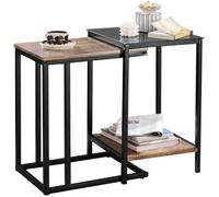 SoBuy Tables Basses Gigognes, Lot de 2, Tables d'Appoint Empilables, Bouts de Canapé, Tables de Salon en Bois et Verre Trempé avec Cadre en Métal Robuste, FBT99-F