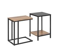 SoBuy Tables Basses Gigognes, Lot de 2, Tables d'Appoint Empilables, Bouts de Canapé, Tables de Salon en Bois et Verre Trempé avec Cadre en Métal Robuste, FBT99-F