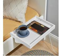 SoBuy Tablette de Lit Amovible en Bambou Blanc avec Fentes Câbles, Table de Chevet Suspendue pour Lit 1-3 cm, 36x25x9 cm