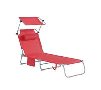 SoBuy Transat Jardin Extérieur Pliable Bain de Soleil avec Oreiller Chaise Longue Relax avec Pare-Soleil et Poche Latérale Mobilier de Jardin pour Terrasse Plage Piscine Rouge 155x56x81cm OGS48-R
