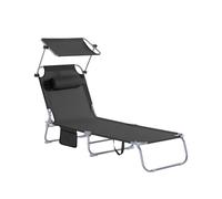 SoBuy Transat Jardin Extérieur Pliable Bain de Soleil avec Oreiller Chaise Longue Relax avec Pare-Soleil et Poche Latérale Mobilier de Jardin pour Terrasse Plage Piscine Noir 155x56x81cm OGS48-SCH