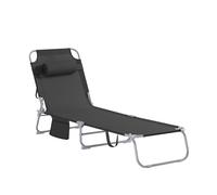 SoBuy Transat Jardin Extérieur Pliable Bain de Soleil avec Oreiller Chaise Longue Relax avec Poche Latérale Confortable Mobilier de Jardin pour Terrasse Plage Piscine Noir 155x56x81 cm OGS35-SCH
