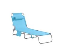 SoBuy Transat Jardin Extérieur Pliable Bain de Soleil avec Oreiller Chaise Longue Relax avec Poche Latérale Confortable Mobilier de Jardin pour Terrasse Plage Piscine Bleu Ciel 155x56x81cm OGS35-B