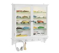 SoBuy Vitrine en Verre Murale avec LED Détecteur, 4 Étagères Réglables | Vitrine Collection 68x13,5x68,5cm, étagères verre 12 cm prof., idéale salon/bureau/cuisine/entrée, blanc, FSB114-E-W