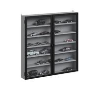 SoBuy Vitrine Murale 12cm Prof. 6 Niveaux pour Figurines, modèles | Grande vitrine collection, décor tissu-mélaminé, porte bambou-acrylique, étagères flexibles, Gris, 80x12,2x80cm, FSB113-H-DG