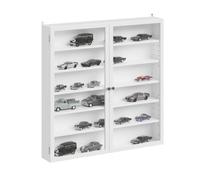 SoBuy Vitrine Murale 12cm Prof. 6 Niveaux pour Figurines, modèles | Grande vitrine murale avec porte bambou-acrylique, étagères flexibles, Blanc, 80x12x80cm, FSB113-H-W