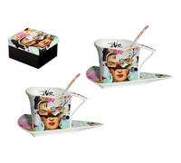 Socadis Coffret Cadeau Art Moderne, 2 Tasses à Café avec Soucoupes et Cuillères, Collection Louis Jover, Motif Frida Kahlo