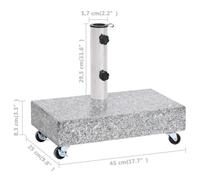 Socle de parasol - VINGVO - Granite FAS - Gris clair - 45x25x8,3 cm - 25 kg avec roulettes