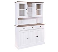 AltoBuy SOCOA - Buffet Vaisselier 5 Portes 3 Tiroirs Bois Massif Vernis Sepia et Blanc