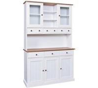 SOCOA - Buffet Vaisselier 5 Portes 6 Tiroirs Bois Massif Vernis Sepia et Blanc - Altobuy Blanc G