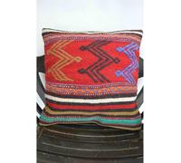 SODEF Housse de Coussin Ethnique Rouge 40x40 cm en Laine Kilim tissée à la Main, Style bohème, décoration intérieure - Rouge, 40x40 cm
