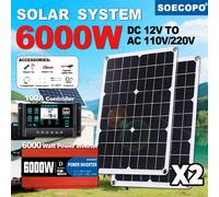 SOECOPO 6000W Kit de système solaire 2*500W panneaux photovoltaïques 100A contrôleur DC 12V-AC 110V 220V onduleur pour Camping/maison Only Inverter 220V