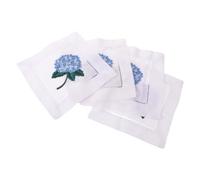 SOESFOUFU 4 Pièces Serviette de Cocktail Carrée Réutilisable en Tissu Blanc avec Broderie Main D'hortensia Floral, pour Fêtes D'anniversaire et D'