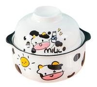 SOESFOUFU Bol en Céramique Créatif à Double Anse Motif Vache, Bol Multifonction pour Nouilles Instantanées et Usage Quotidien en Dortoir