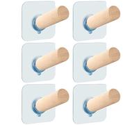 SOESFOUFU Crochets Adhésifs Robustes en Bois pour Clés et Chapeaux, 6pcs, Design Spécial en Plastique et Bois, Multipurpose sans Trace pour Surfaces en Verre et Métal