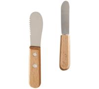 SOESFOUFU Outil de coupe inoxydable 3 pièces avec lame dentelée et lisse, manches bois, mini 7,5 cm, ensemble trancheuse à fromage et racloir à beurre pour cuisine, pâtisserie et vaisselle