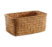 SOESFOUFU Panier de Rangement Tissé en Jonc de Mer Naturel, Moyen, Boîte à Accessoires Portable, Boîte de Rangement Rustique, pour Bureau et Maison, Organiseur Multifonction,
