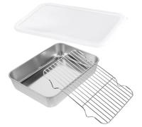 SOESFOUFU Plateau de Préparation Cuisine en Acier Inoxydable avec Grille et Couvercle, Bac Alimentaire Profond pour Égouttage D'huile et Conservation des Aliments Frais