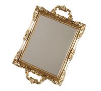 SOESFOUFU Plateau Miroir Décoratif Or en Résine et Verre pour Rangement et Présentation de Pâtisseries, Style Nordique Élégant, pour Bureau ou Hôtel