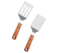 SOESFOUFU Spatules à Steak pour Cuisson Rapide Manche en Bois en Acier Inoxydable Set de 2 Design Ajouré Cuisine et Restaurant
