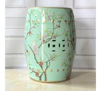 SOFACHEN Tabouret de Jardin Décoratif en Céramique, Tabouret Tambour Chinoiserie Peint à la Main avec Motifs Fleurs et Oiseaux, Tabouret d’Entrée pour Salon, Véranda, Balcon(F)