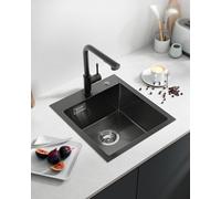 Sofetiy Evier Cuisine 1 Bac 40x45cm, Evier Cuisine Noir avec Siphon et Trop-plein, Inox sous Plan, Petit Lavabo Cuisine Cuve Simple pour Meubles Bas de 40 cm