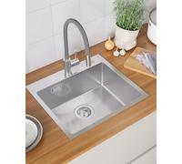 Sofetiy Évier de Cuisine Acier Inoxydable, 50×45cm Évier Encastrable, Rectangulaire avec Siphon avec 2 Trous de Robinetterie