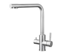 Sofetiy Robinet de cuisine à 3 voies avec 2 leviers - Mitigeur de cuisine avec eau chaude et froide et eau purifiée - Robinet d'évier rotatif à 360 ° - Acier inoxydable brossé