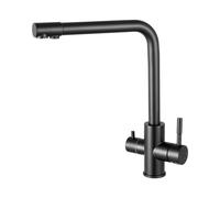 Sofetiy Robinet de cuisine à 3 voies noir, robinet de cuisine avec 2 leviers, mitigeur de cuisine avec eau chaude et froide et eau purifiée, robinet d'évier en acier inoxydable rotatif à 360°