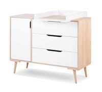 SOFIE Commode à langer à tiroirs et étagères style scandinave Blanc / Bois