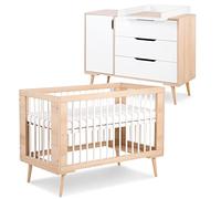 SOFIE Ensemble commode à langer et lit bébé style scandinave 120X60 Hêtre
