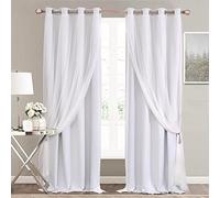 SOFJAGETQ Lot de 2 Rideaux occultants à Double Couche avec Ourlet en Dentelle pour Chambre à Coucher, Salon, Blanc grisâtre, 213,4 cm de Long